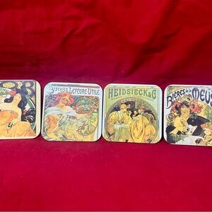 Art Nouveau Mucha Style Coasters Set 4 Paris Art Promotion 4x4”